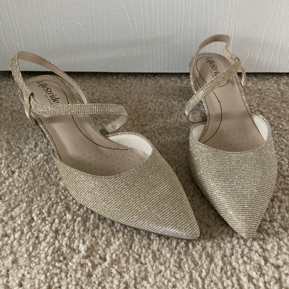 Life Stride Gold Textured Slingback Heels